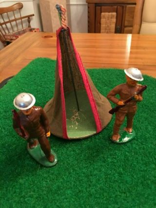 Vintage Barclay Manoil Wwii Lead Toy Soldiers 2 Soldiers Guarding A Tent