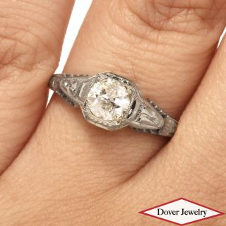 Vintage Diamond 18k White Gold Filigree Engagement Ring Nr
