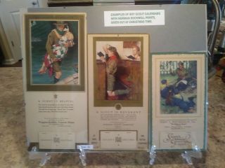 Boy Scout Christmas Calendars,  Norman Rockwell Boy Scout Prints 3 In Display