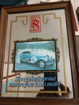 Vintage Rolls Royce Car Advertising Framed Mirror Pub Wall Decor Sign 9 1/2 X13