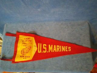 Vintage U.  S.  Marines Pennant Camp Le Jeune River N.  C.  19 " Incl Ties