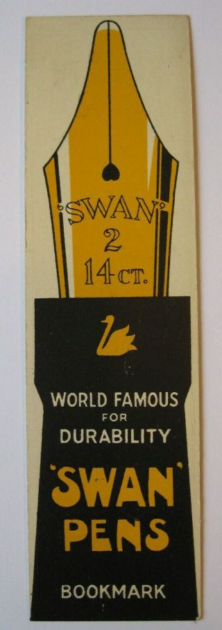 Vintage Bookmark Swan Pens & Ink Advertising Mabie Todd Fountain Pens