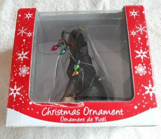 Rottweiler With Christmas Tree Lights Ornament Sandcast Ship 1st Class