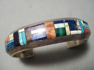 Thick And Heavy Vintage Navajo Turquoise Sugulite Lapis Sterling Silver Bracelet