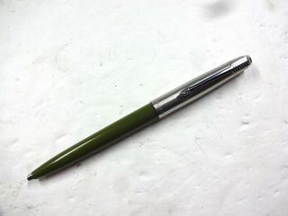 Vintage Parker Arrow 45 Ballpoint Pen Brushed Chrome Cap Olive Green Barrel Vgc