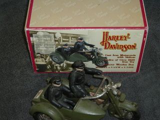 Vintage Harley Davidson Cast Iron Motorcycle Toy Police Sidecar