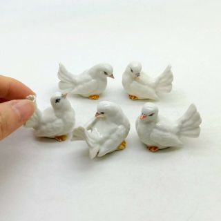 5 Pigeons Bird Ceramic Figurine Animal White Statue - CBX042 2