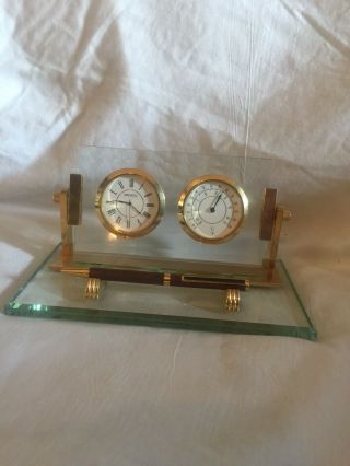 Leaded Glass Wooden Pen,  Tempature And Clock Set.  Set.  Has Gold Trim