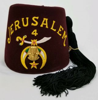 Vintage Masonic Shriners Jerusalem Fez Hat With Tassel