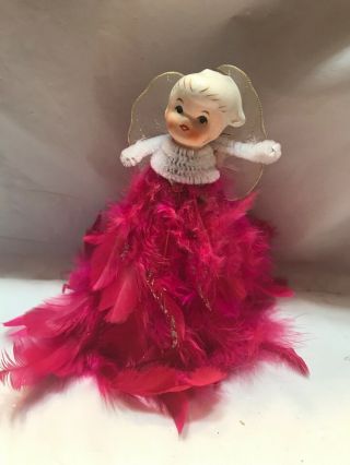 Vintage Porcelain/tulle/pink Feather Angel Figure Japan