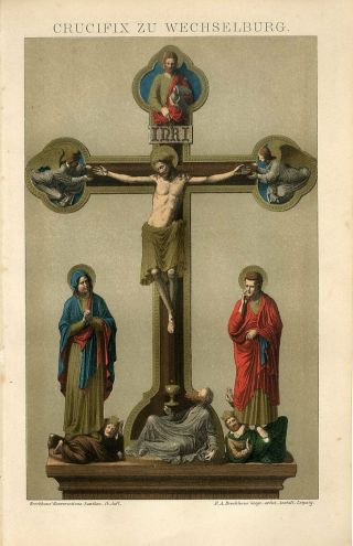 1895 Crucifix Christ On The Cross Antique Chromolithograph Print
