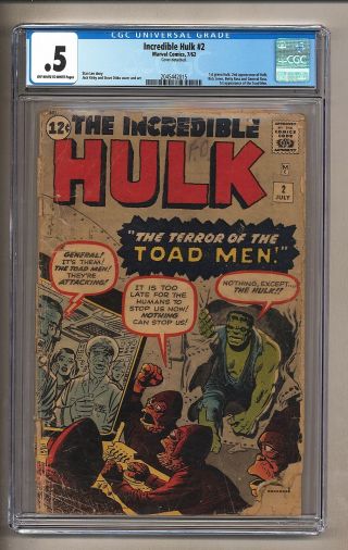 Incredible Hulk 2 (cgc 0.  5) Ow/w Pages; 2nd App Hulk 1962 Marvel Comics (26589