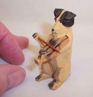 Vintage Carved Wood Wooden Collie Dog Violin Player Orchestral Band Black Forest