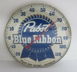 Rare Vintage 1950s Pabst Blue Ribbon Beer 12 " Metal Glass Pam Thermometer Sign