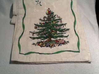 Spode Christmas Tree Holiday Table Runner Ivory Damask Green Ribbon 13 " X 86 "