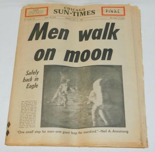 Moon Landing July 21,  1969 Chicago Sun - Times Newspaper Guc 108pg Wars Ads Cars