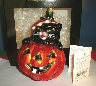 Vintage 1999 Christopher Radko Glass Halloween Ornament Puss 