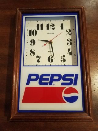 Vintage Pepsi Wood Wall Clock Store Display By Hanover - 14 1/2 " H