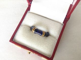 Vintage Tiffany & Co 18k Gold Bamboo Blue Enamel Band Eternity Ring Sz 6.  50