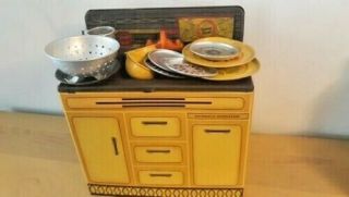 1950s Vintage Sunny Suzy Kitchen Sink Childrens Toy Tin Litho With Dishes