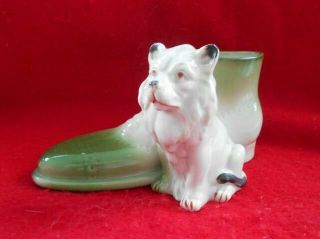 Old Porcelain Lion And Shoe Figurine,  Planter Or Pencil Holder From Germany 60s