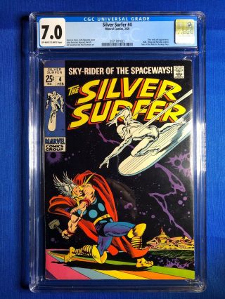 Silver Surfer 4 Cgc 7.  0 Oww (marvel 1969) Classic Thor Vs Surfer Cover