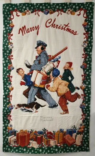 Norman Rockwell The Jolly Postman Merry Christmas Quilted Door Wall Hanging Gift