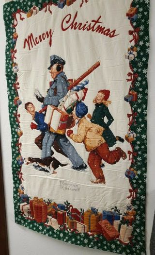 Norman Rockwell The Jolly Postman Merry Christmas Quilted Door Wall Hanging Gift 2