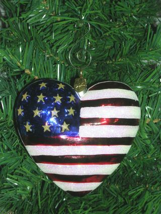 2001 Christopher Radko Brave Heart 911 Glass Christmas Ornament American Flag