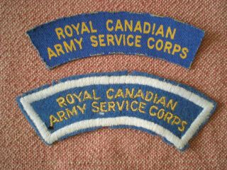 Ww2 Royal Canadian Army Service Corps Cloth & Printed Shoulder Title Badges (c)