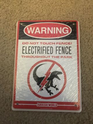 Jurassic World Isla Warning Electrified Fence Raptor Metal Sign Lootcrate