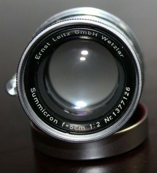 Vintage LEICA Summicron f=5cm 1:2 Screw Mount Camera Lens With Front Cap 2