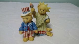 Cherished Teddies Statue Of Liberty (libby) & Uncle Sam (sam) Pair Very Good Con