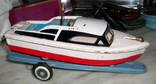 Tin Toy Boat And Trailer Made In Japan