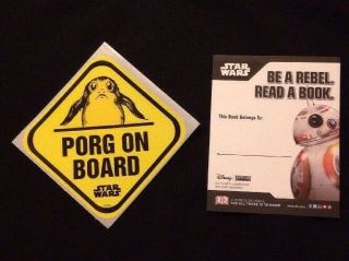 Sdcc Star Wars Porg On Board The Last Jedi Sticker Dk Bb - 8 Book Plate