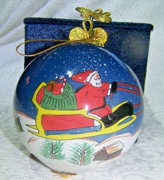 Le Bien Reverse Painted Christmas Ornaments Santa In His Sleigh