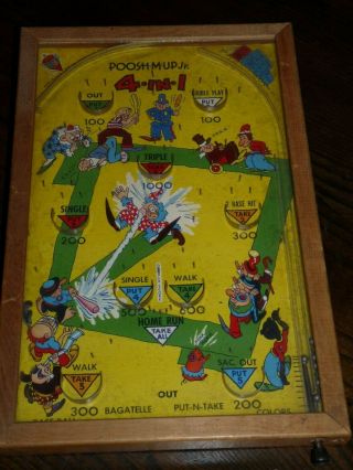 Vintage Poosh - M - Up Jr.  4 - In - 1 Baseball Tabletop Pinball Game