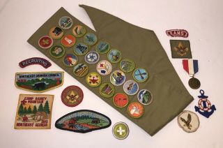 Vintage Boy Scout Sash With 34 Merit Badges Patch Patches Bsa