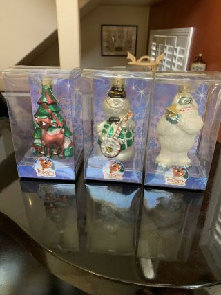 Rudolph,  Bumble & Narrator Glass Christmas Ornament Brass Key