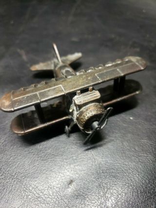 Vintage Die - Cast Metal Miniature Bi Plane Pencil Sharpener Aeroplane Pilot Desk
