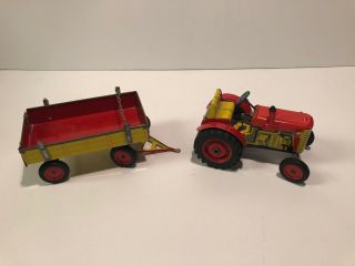 Kovap Zetor Tractor & Trailer Tin Litho Wind - Up Toy Czech Republic