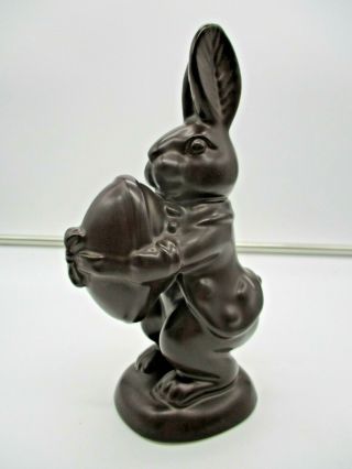 Chocolate Brown Ceramic Easter Bunny Wearing A Jacket Holding An Egg