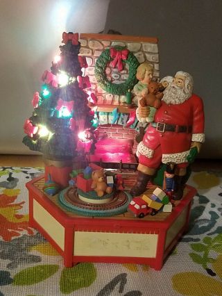 Vintage 1986 Enesco “a Visit From Santa” Light Animated Music Box Fireplace Toy