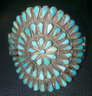 Vintage Teardrop Zuni Navajo Turquoise & Sterling Silver Cuff Bracelet 81 Stones