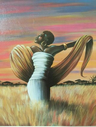 Vintage African American Woman Signed Giclee On Canvas 8x10