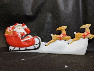 Collectible Plastic Santa On Sleigh Pulled By Two Reindeer Delivering Gifts