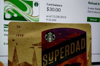 Starbucks Superdad Physical Gift Card With $30 Balance (in Usa)