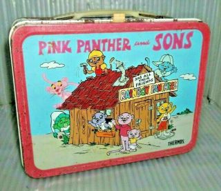 1984 Pink Panther Sons Metal Lunch Box By Thermos Brand Cartoon Tv Show Lunchbox