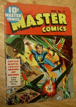 Master Comics 25 Fawcett Captain Marvel Jr.  Wwii Classic War Cover Raboy Vg,  Nr