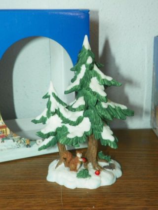 Christmas Heartland Valley Village Snow Covered Pine Trees & Squirrel Figurine 2